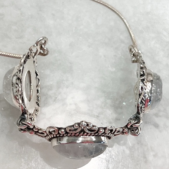 Rainbow Moonstone Trilogy Sterling Silver Hinged BOLO Bracelet - Picture 11 of 15